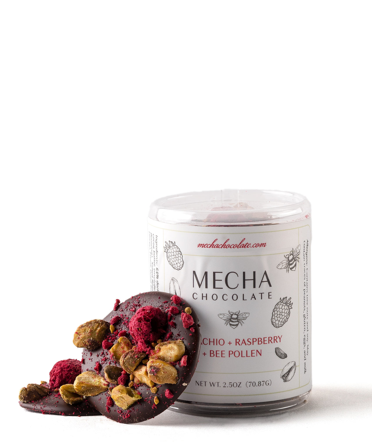 Raspberry + Pistachio + Bee Pollen Mendiant (2.5 oz) – MechaChocolate